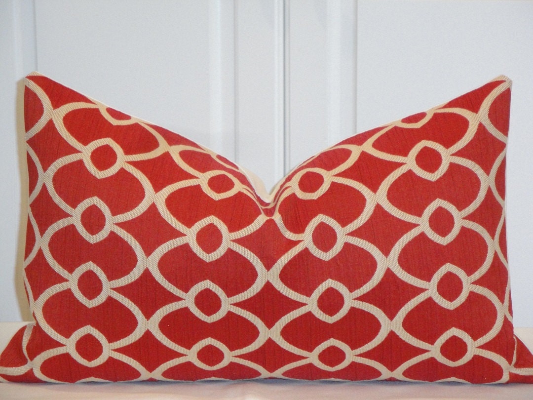 Decorative Pillow Cover - 12 x 20 -  Accent Pillow - Throw Pillow - Geometric - Lattice - Orange Red
