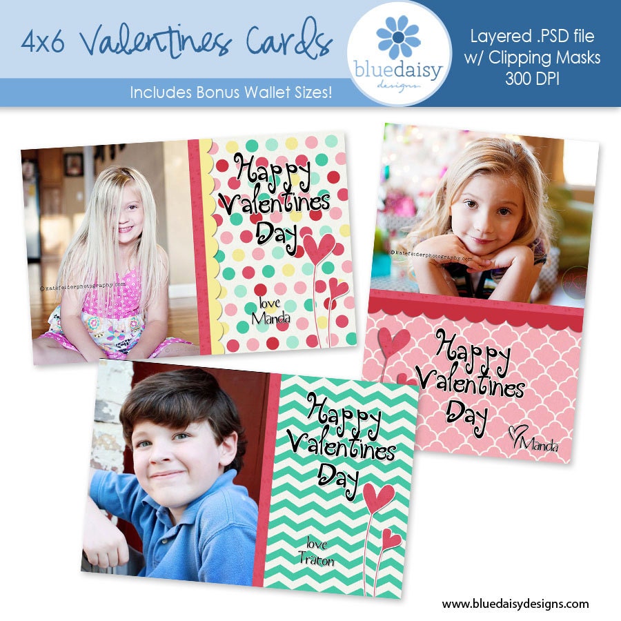 Valentines Custom Photo Card  4x6 and BONUS WALLET Size - Photographer Templates