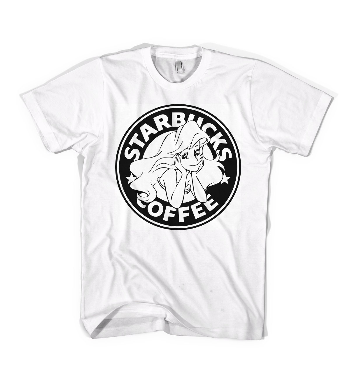 The Little Siren T-Shirt Starbucks Parody Little Mermaid Ariel - American Apparel Unisex Sizes S, M, L, XL - Custom Color