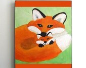 Nursery Wall Art, Mama Fox and kit, 8x10 Whimsical Fox Art for Kids Rooms