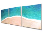 Home and Office Art, TROPICAL SHORELINE No.4, Set of 3 12x12 Acryic Canvas, Beach Themed Decor