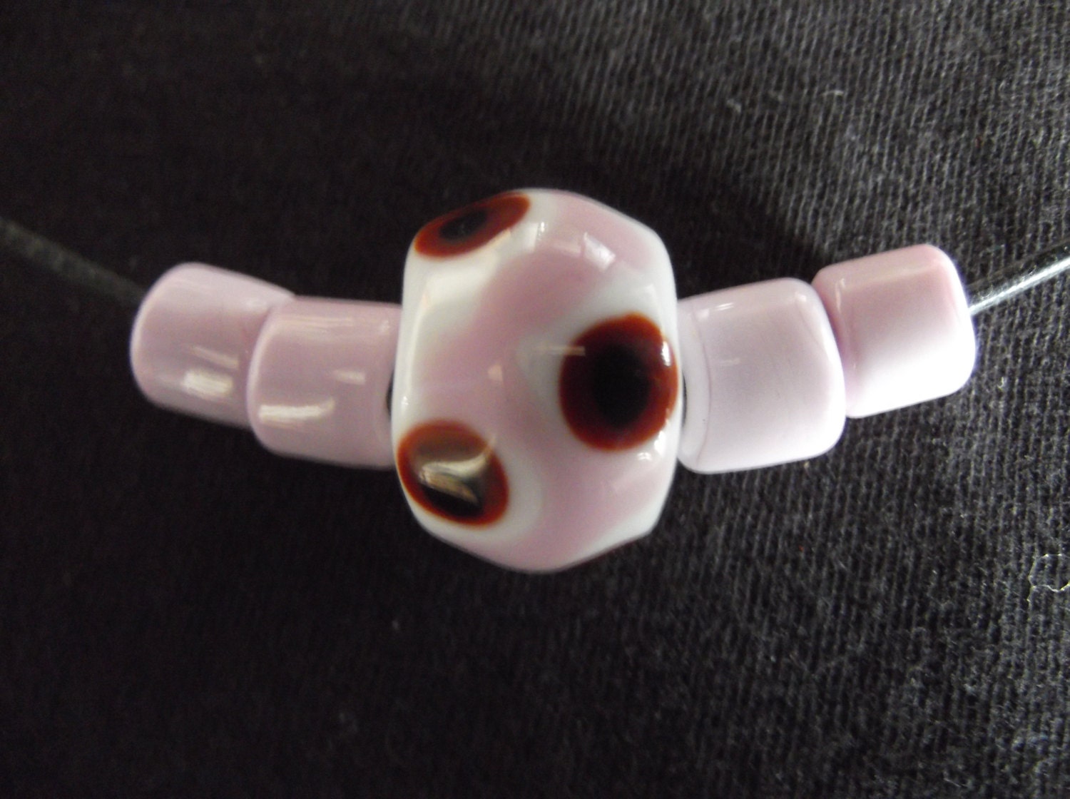 hand blown pink and black glass beads necklace