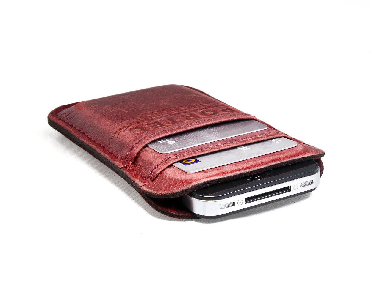 RETROMODERN aged leather iPhone 4 pocket - - CLARET