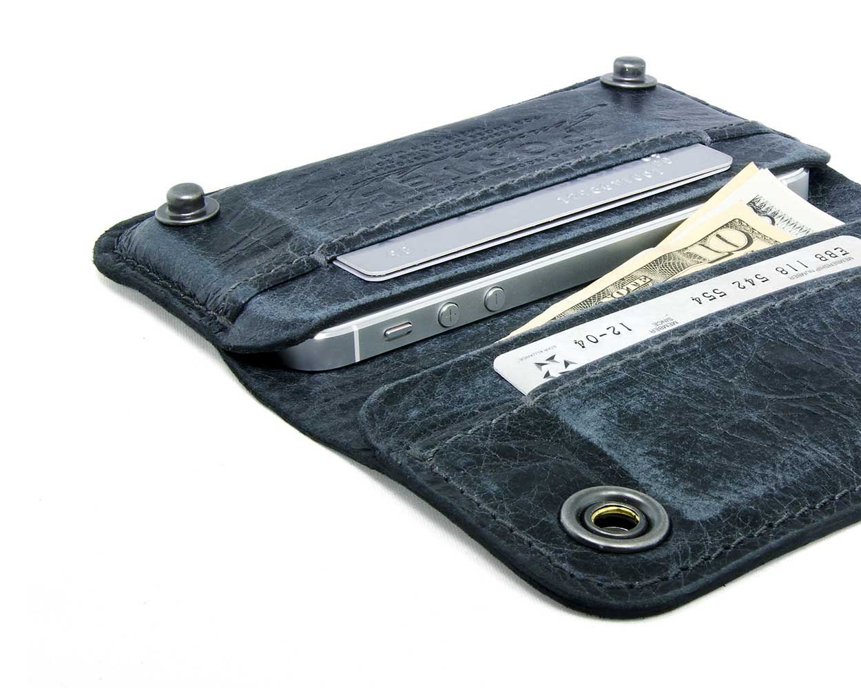 RETROMODERN aged leather iPhone wallet - - BLACK MARINE