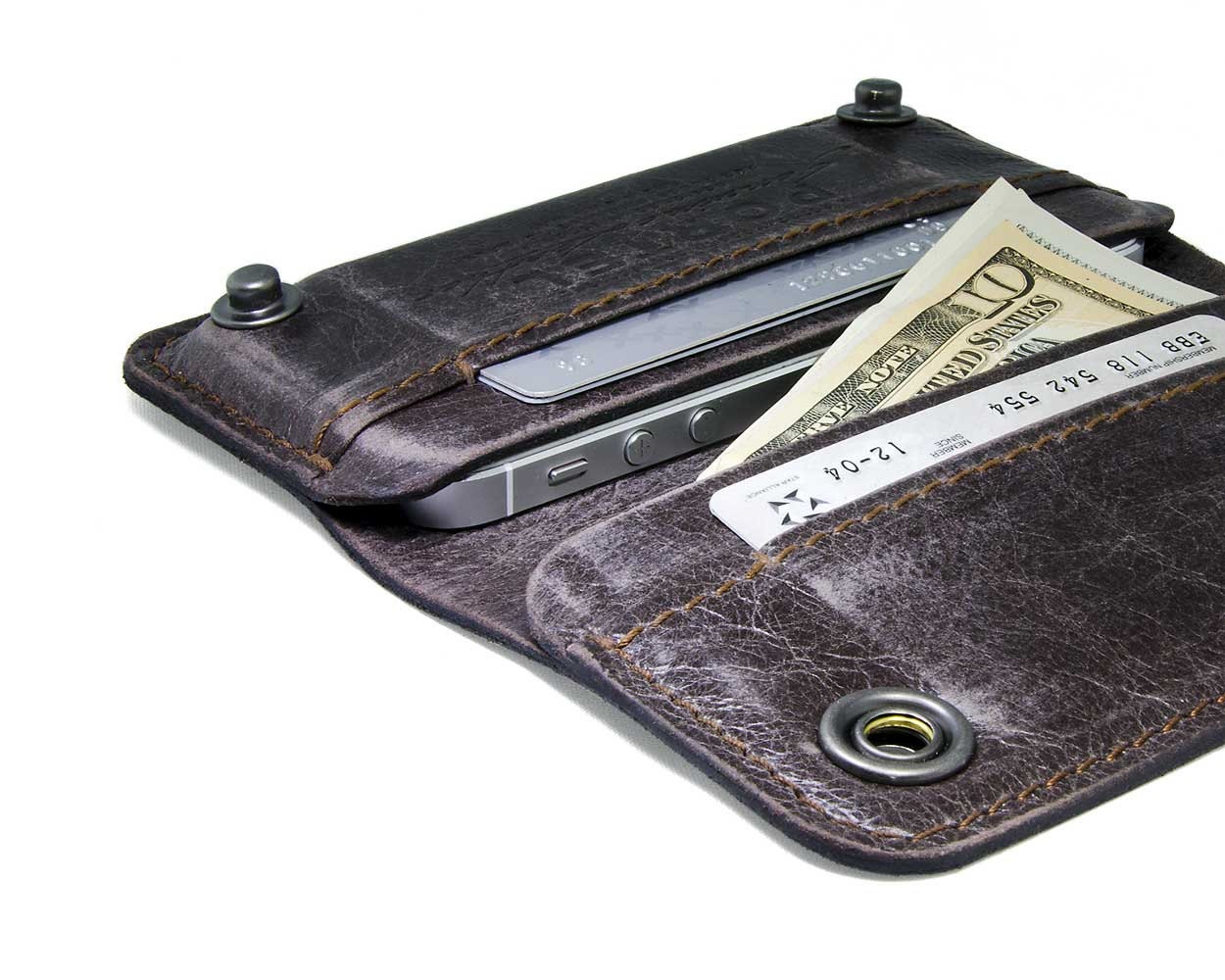 RETROMODERN aged leather iPhone wallet - - ESPRESSO