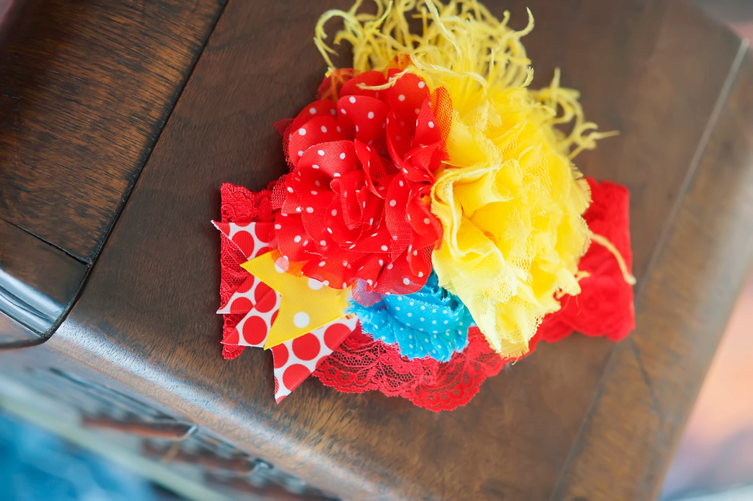 Circus Carnival Headband in Red, Yellow and Turquoise for First Birthday, Cake Smash