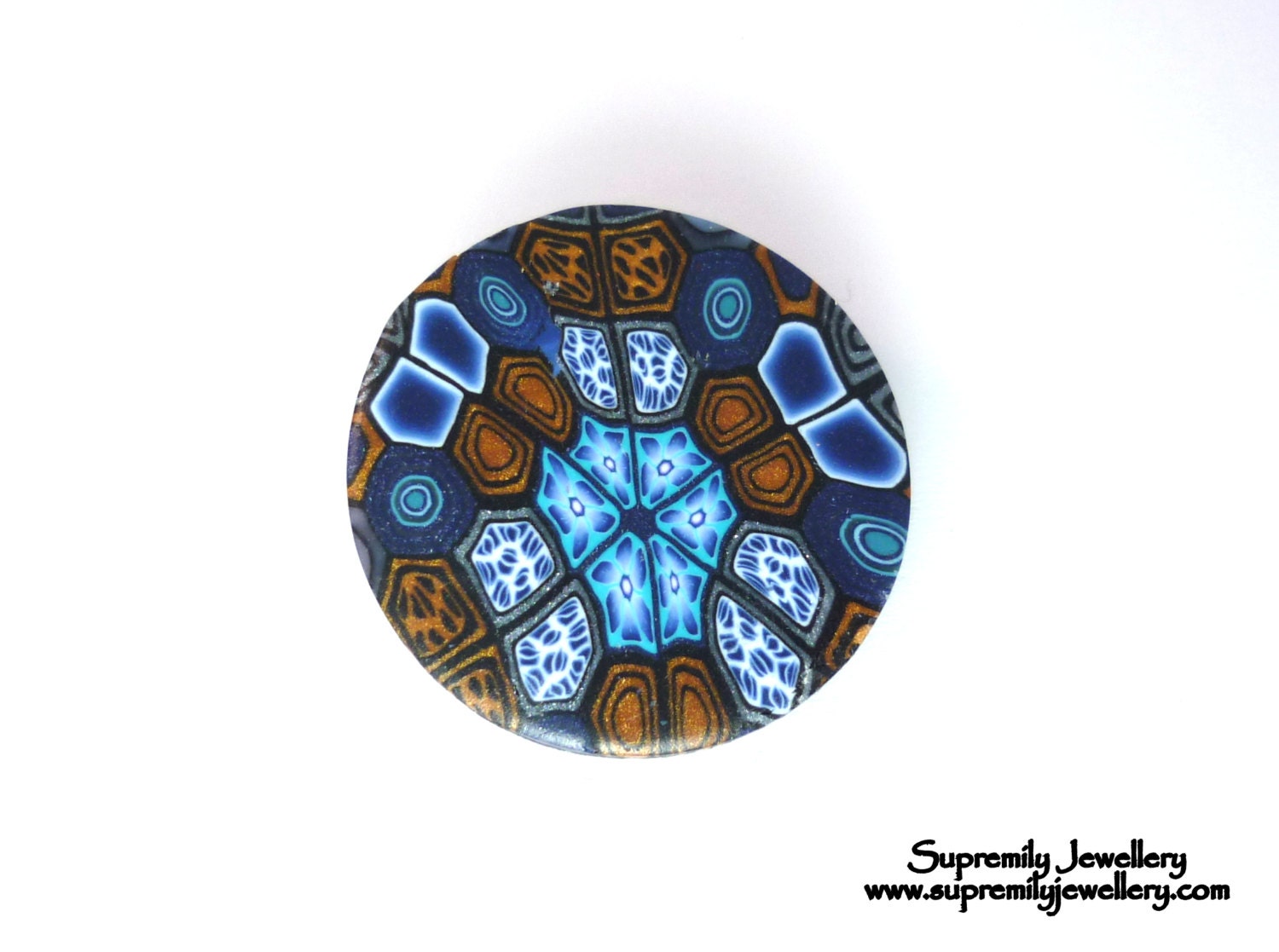 Blue Kaleidoscope Circle Brooch Fimo