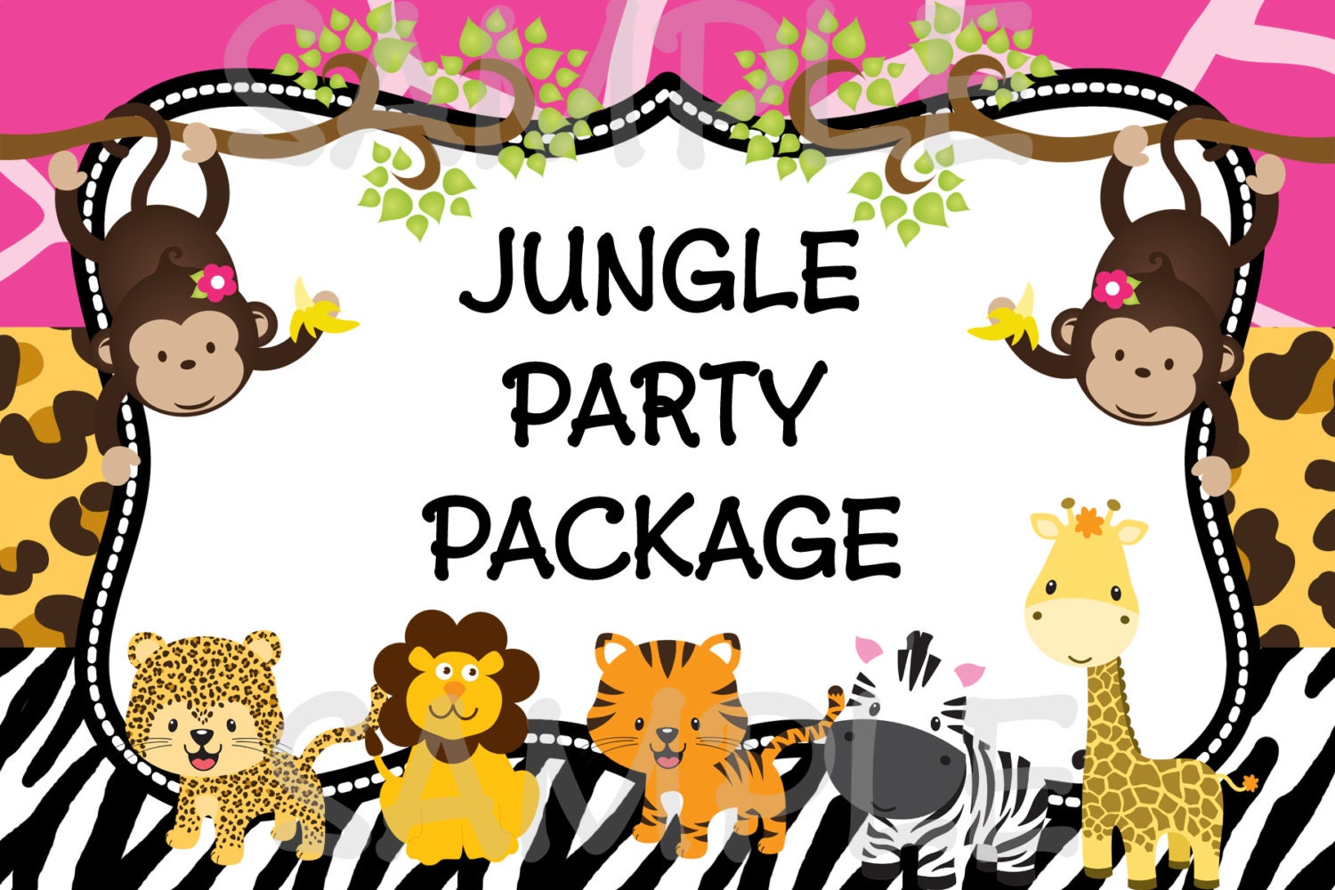 Pink Jungle Baby Shower Invitation Party Package, Printable, CHOOSE ANY 6 ITEMS Il_570xn
