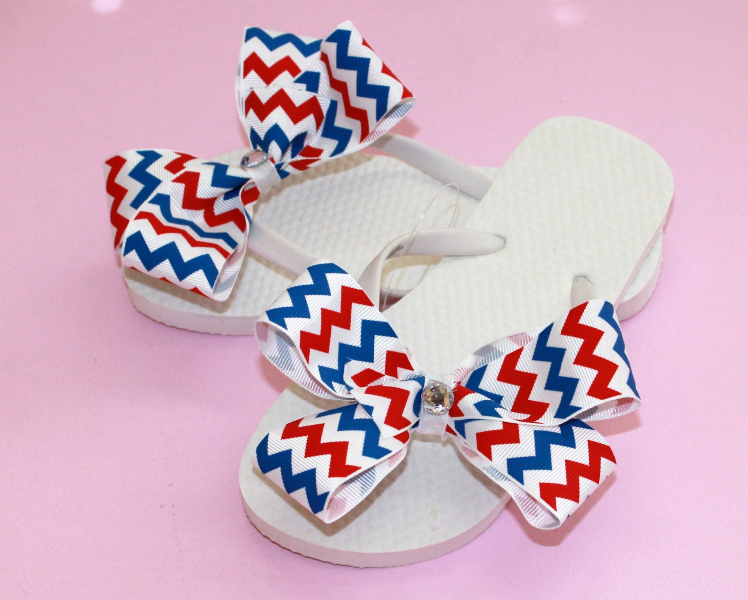 Chevron Red White & Blue Oversized Bow Flip Flops
