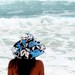 Wide Brim Sun Hat in Hawaiian Print Turquoise, Black, and White Summer Hat by Freckles California sizes: small, medium, or large available
