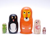 Tiger, penguin, crocodile, swan and monkey nesting dolls matryoshka babushka dolls set of 5 matrioshka russian nesting doll, free shipping