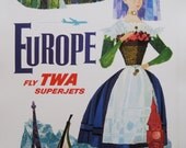 David Klein EUROPE TWA poster pro LINEN Backed original