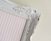 Nursery Decor MEMO BOARD Unique Baby Gift Ornate Picture Frame Shabby Chic Vintage Baby Shower Decoration Pink Ticking Fabric Magnet Board