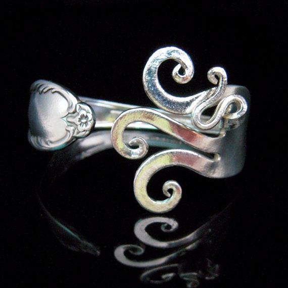 Vintage Silverware Jewelry - Fork Bracelet in Original Fancy Design Number Seven