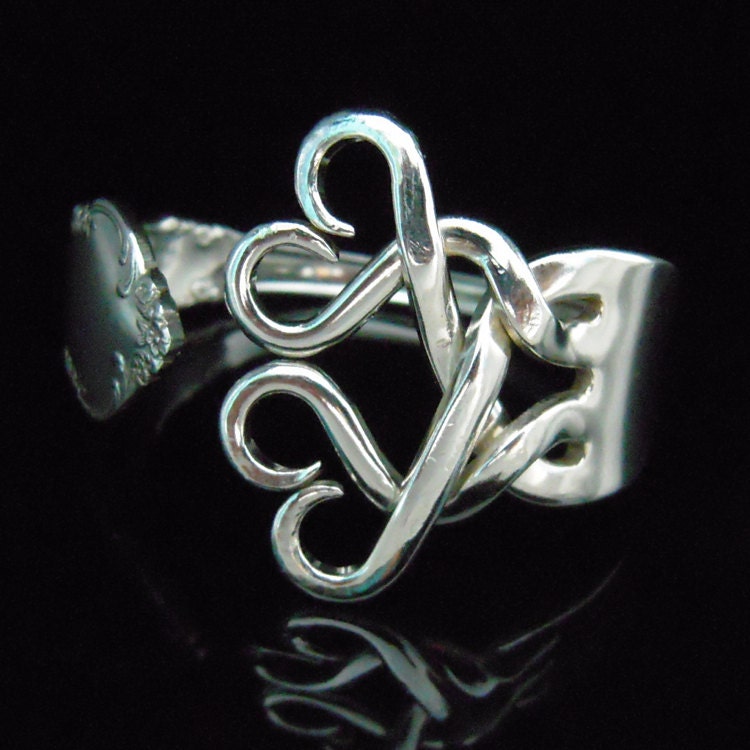 Antique Silverware Jewelry Fork Bracelet in Original Weaving Hearts Design