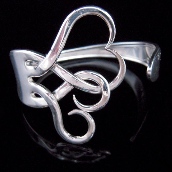 Silver Fork Bracelet in Original Intertwining Hearts Design