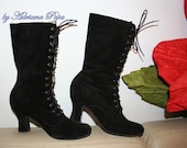 Victorian Boots Lace up SHOES Black suede leather Ankle boots ORDER your customized Boots for wider feet and strong calf