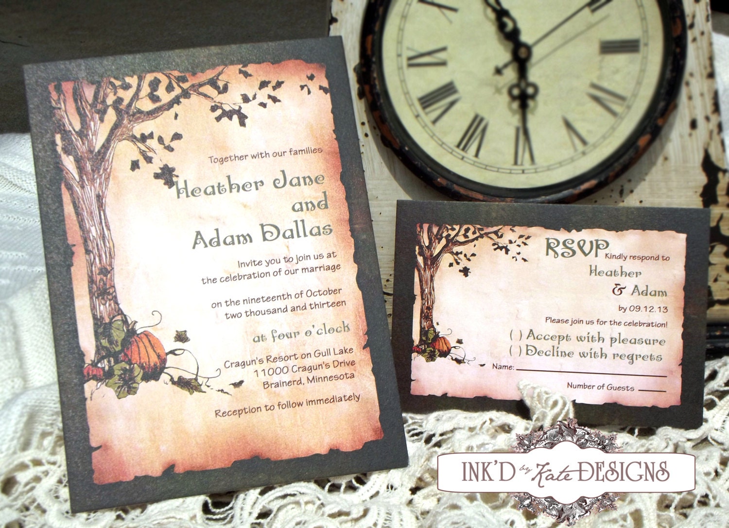 Vintage Autumn Pumpkins  Wedding Invitation DEPOSIT