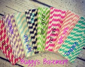 25 Striped Paper Straws Pink Green Black Lavender Blue Red Turquoise YOU CHOOSE COLOR