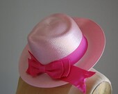 25 % OFF SALE 1970s COTTON Candy straw fedora with pink bow