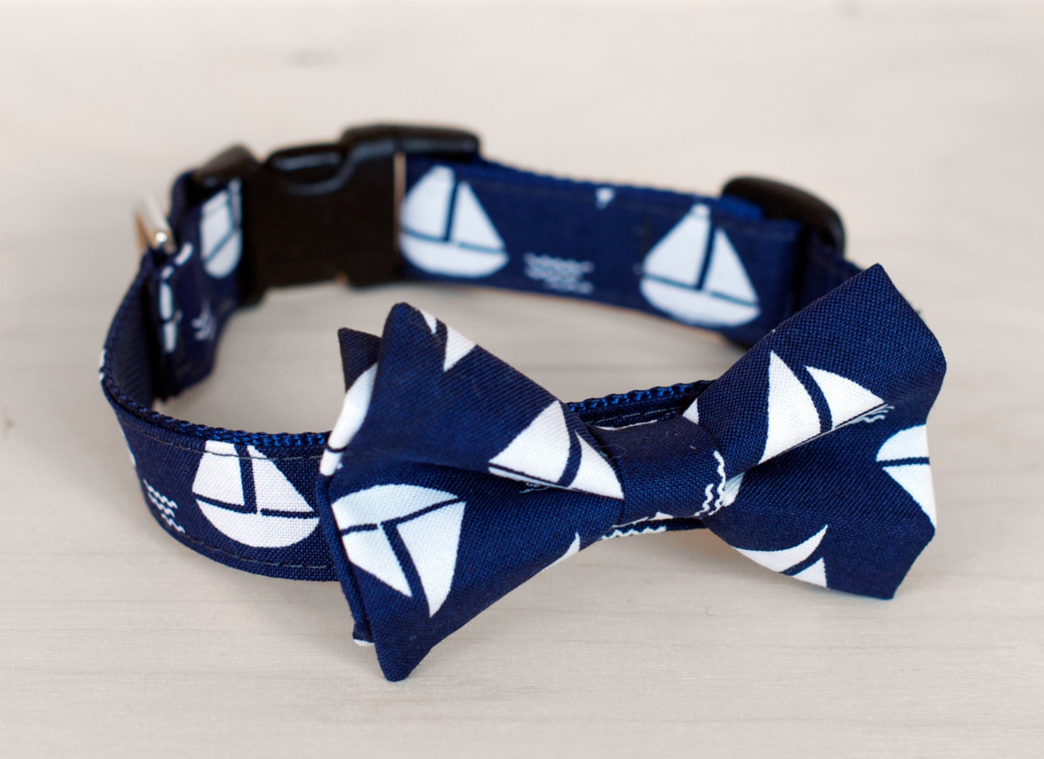 Blue Sailboat Dog Bow Tie Collar