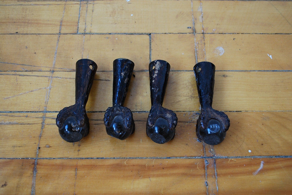 Antique Glass Ball and Claw Piano Stool Feet - set of 4