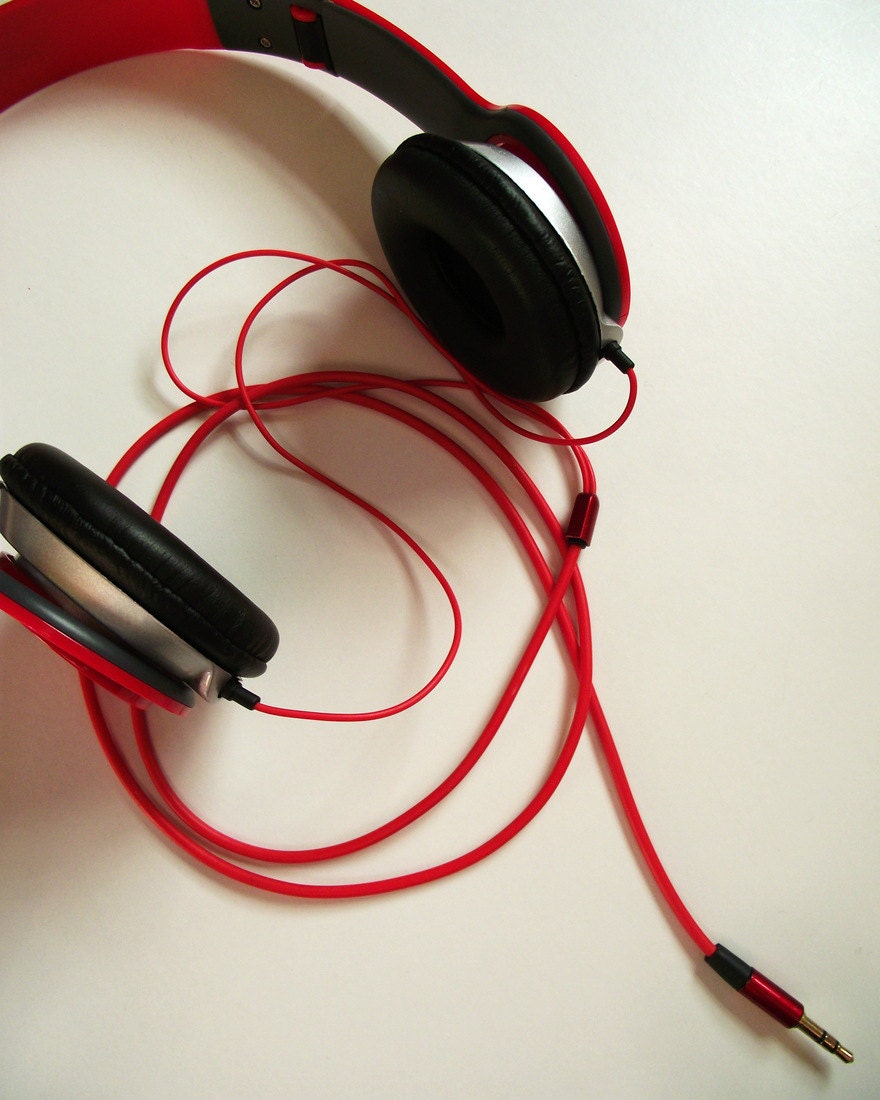 Headphones Photography Red Music Home Decor 10x8 Print Wired...