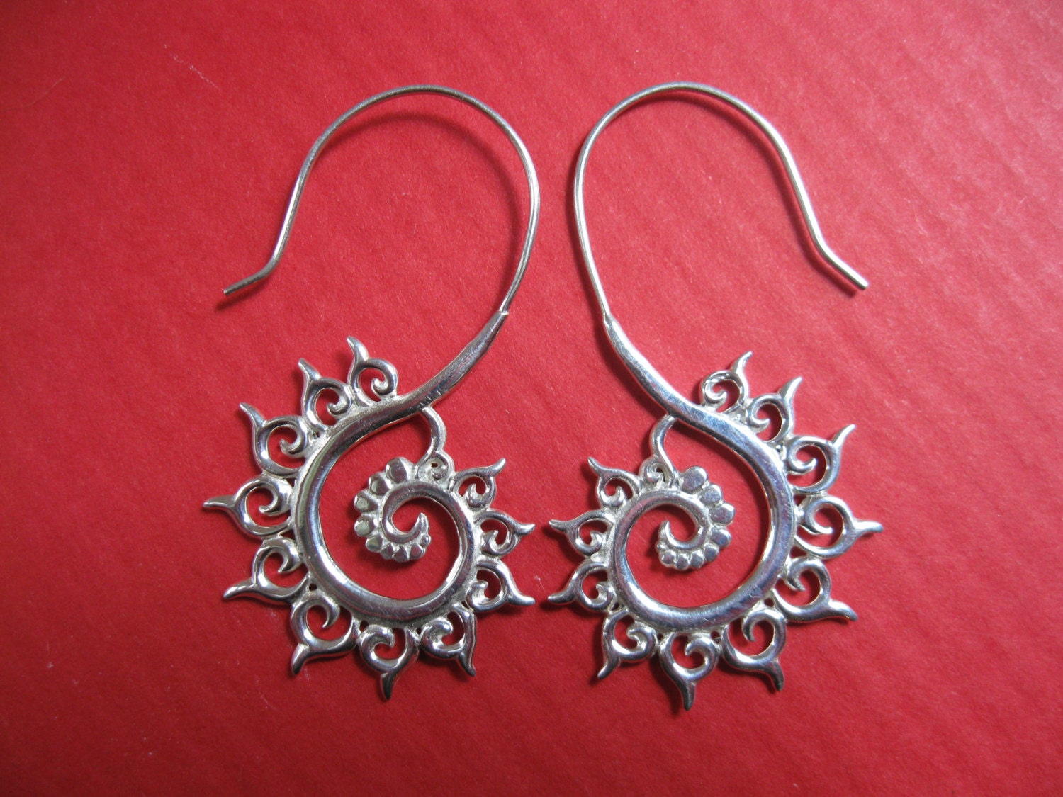 Fibonacci FRACTAL sterling silver SACRED GEOMETRY spiral earrings, Free shipping
