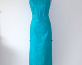 1950s Aqua Blue HAWAIIAN Dress / Vintage Liberty House Asian Cheongsam WIGGLE Dress