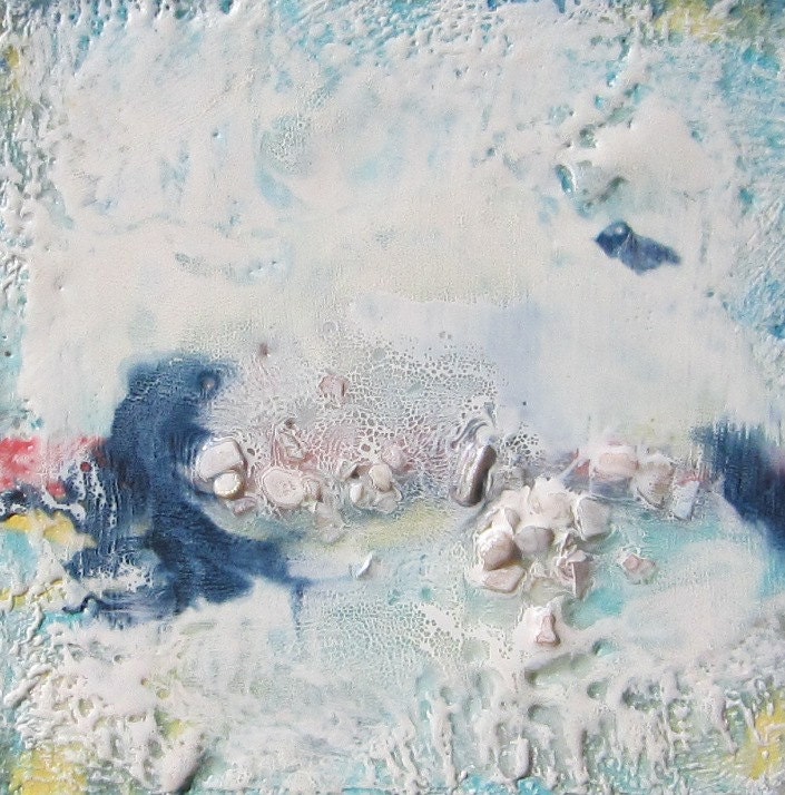 Encaustic Painting with Mother of Pearl -Tide Pool 2 6 x 6