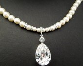 Pearl Necklace,Pearl Rhinestone Necklace,Ivory Swarovski Pearls,Swarovski Crystal,Pearl,Bridal Statement Necklace,Bridal Pearl Necklace,ARIA
