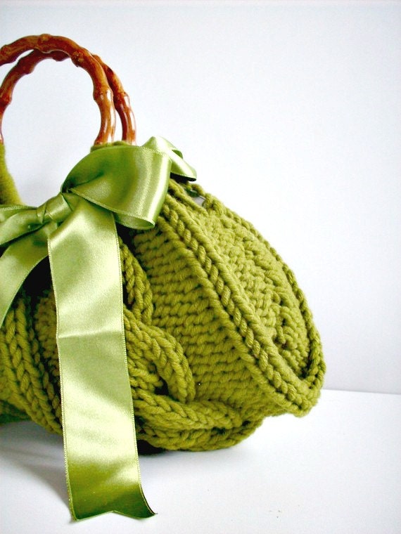 Bag, Knitted Handbag, Lime Green women Bag