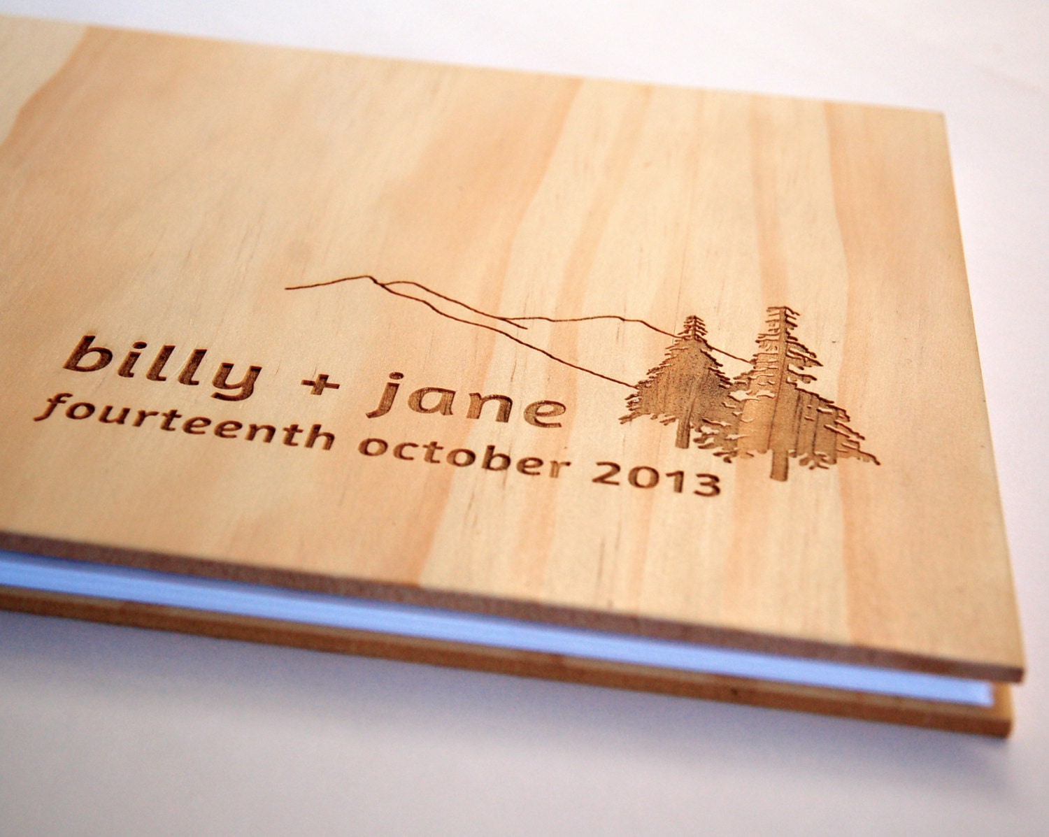 wood wedding guest book album custom engagement anniversary gift modern rustic engrave // mountain bride 30 pages