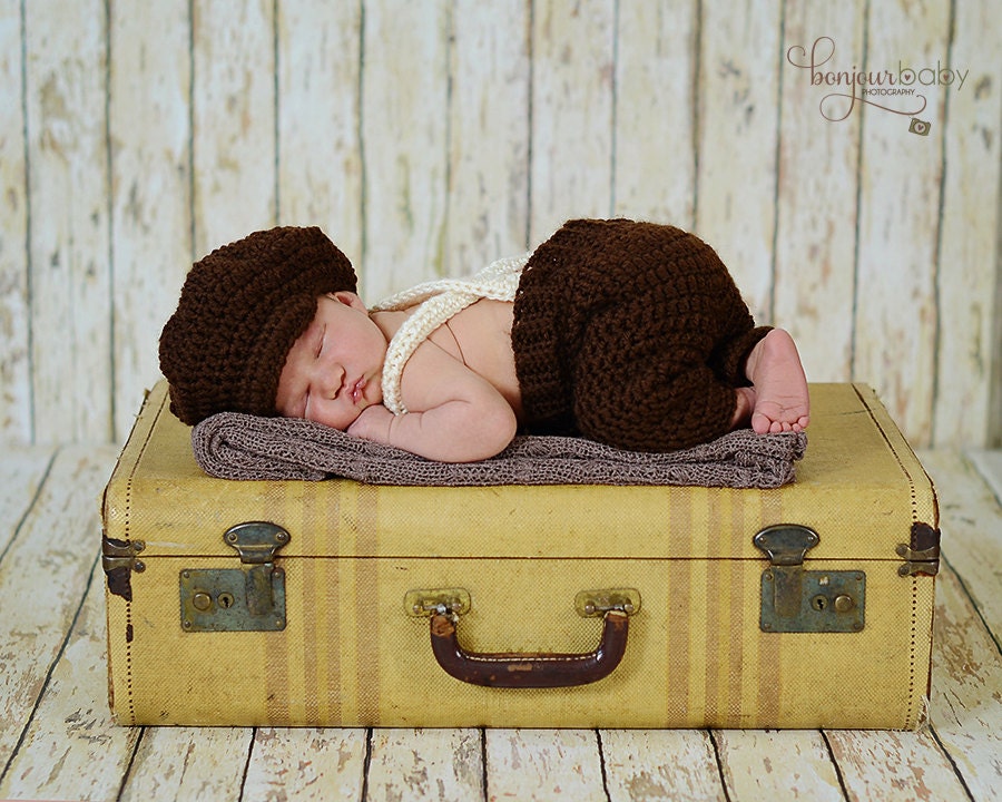 Newsboy Hat and Pants with suspenders/ Newborn Hat and Pants/ Newborn Photo Prop