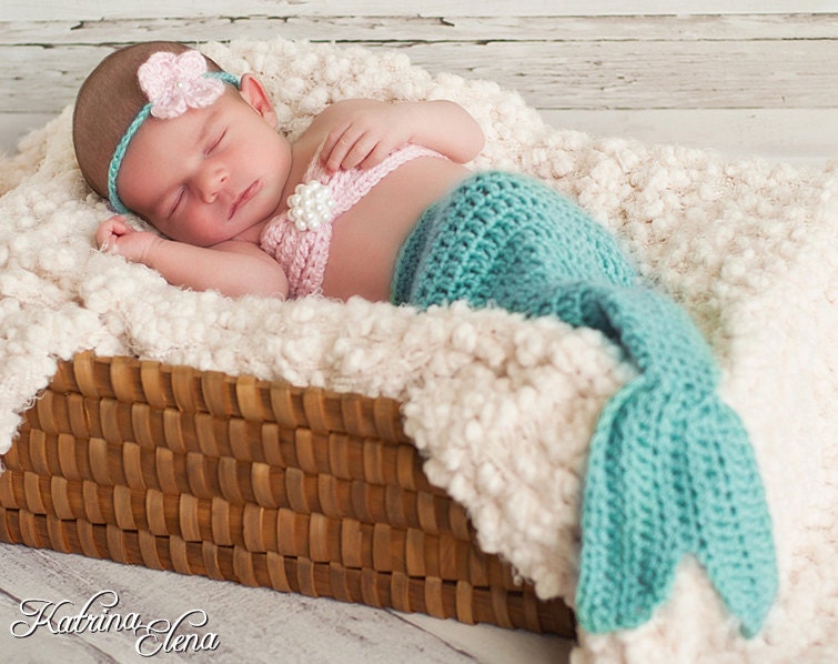 Baby mermaid photo prop- Newborn- 4 piece set-Made to order