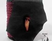 Red and Black 4" Crochet Cuff with Leather, Stone and Bead