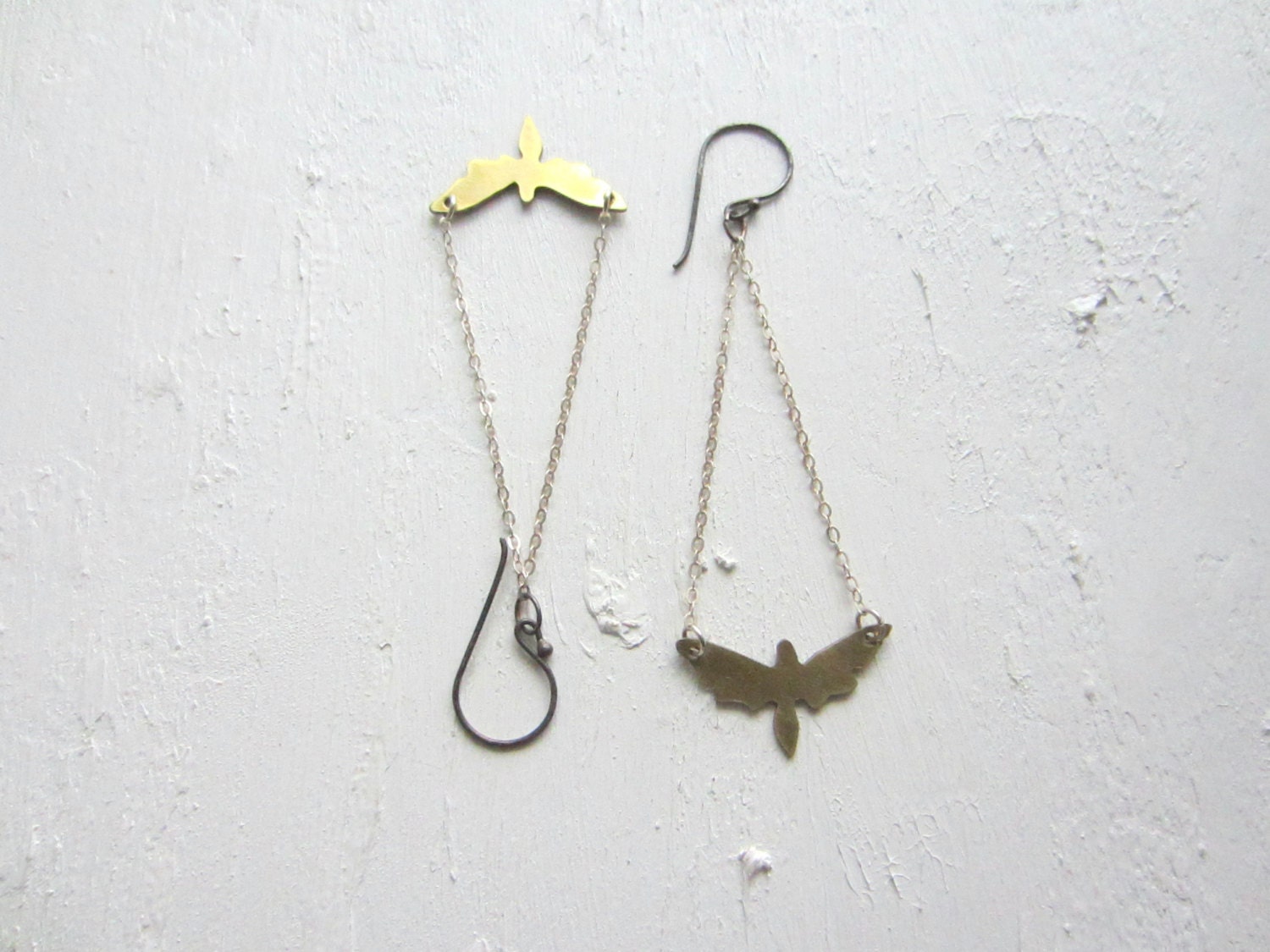 Fable - Butterfly Dangle Earrings Butterfly Earrings Long Brass and Sterling Silver Earrings Bohemian Earrings Bohemian Jewelry Nature
