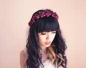romantic pastel rose headband // burgundy - dainty, floral headpiece, nature inspired, vintage inspired, rustic rose, love.
