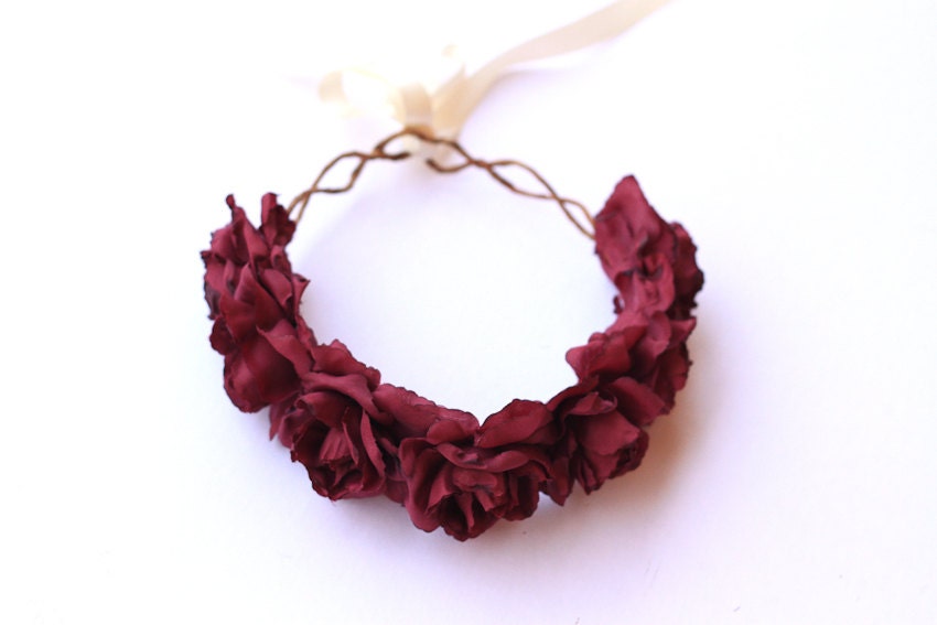 burgundy wine rose crown -maroon floral statement headpiece, santa monica, festival crown, oversize rose.