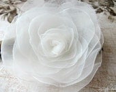 Wedding Hair Flower - Ivory Organza, Flower Girl Accessory, Bridal Accessory, Made To Order