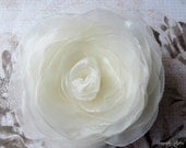 Wedding Hair Flower- Ivory Shimmery Organza Double Rose Hair Flower, Bridal Accessory, Made To Order