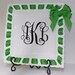 Personalized 12 inch white square Ribbon plate Initial monogram polka dot Chevron