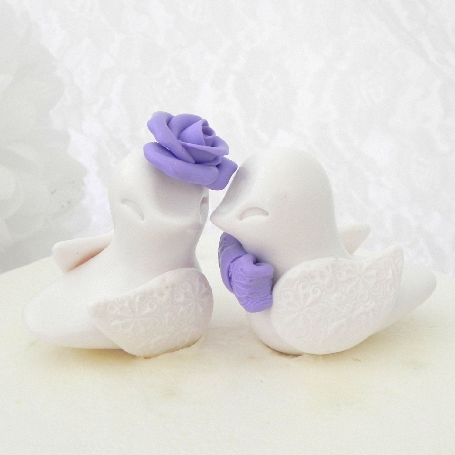Love Birds Wedding Cake Topper, Purple and White, Bride and Groom Keepsake, Fully Custom
