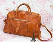 Explorer, French Vintage, 1970s Tan Leather Satchel, His and Hers Carry on, Luggage Bag, Travel Bag from Paris