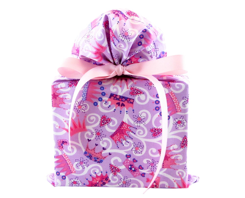 Pink Tiaras on Purple Cloth Gift Bag for your Princess