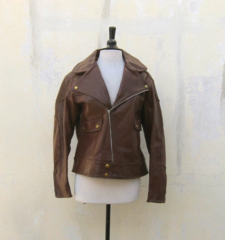 Vintage 1950-60s  Brown Leather Motorcycle Biker Jacket Mens Size S/M Ladies L By Parr of Arizona