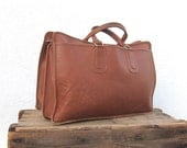 VIntage Rugged Distressed Brown Leather Satchel Briefcase Tote Work Bag