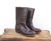Vintage Chocolate Brown Leather Mid Calf Campus Riding Boots Size 25.5EE (Mens 7.5, Ladies 9)
