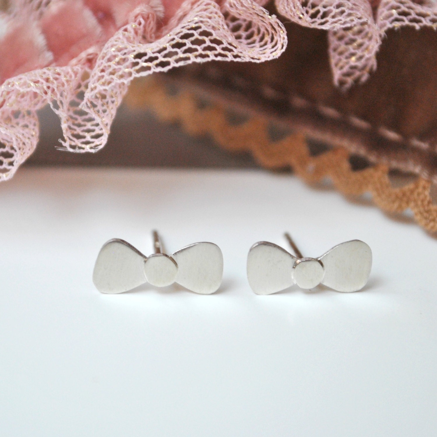 Dainty Bow Stud Earrings in Sterling Silver -  Sweet gift for Girls