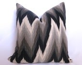18 inch - Flamestitch Decorative Pillow - Black - Gray - Silver - Ivory - Chevron Pillow - Throw Pillow - Designer Fabric - Designer Pillow